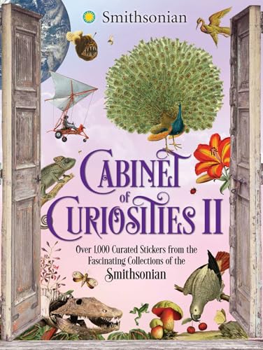 Book cover with ornate lettering, open cabinet doors, and illustrated specimens.