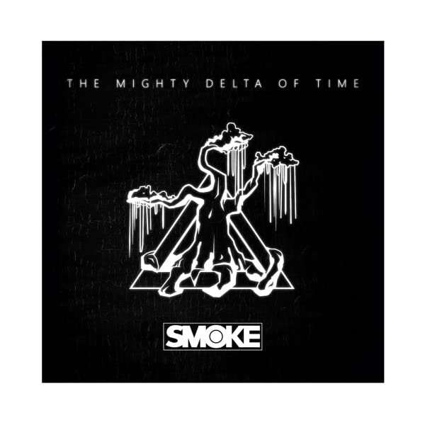 Black album cover with white illustration of a seated figure and text.