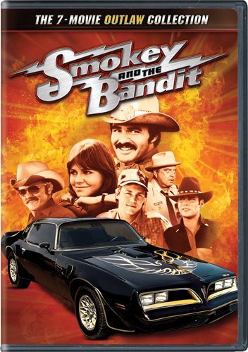 DVD cover for “Smokey and the Bandit” featuring actors and a black Trans Am.