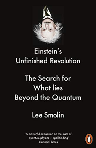 Book cover with an upside-down portrait of Albert Einstein on a black background.