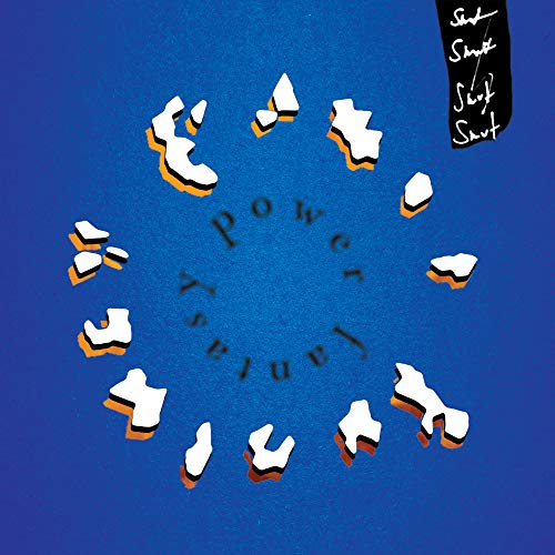Blue vinyl record cover with white hand shapes around text.