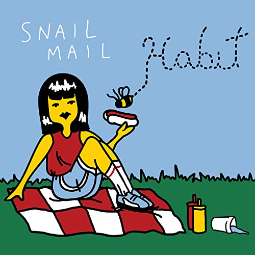 Album cover for Snail Mail’s “Habit” featuring cartoon illustration of a woman.