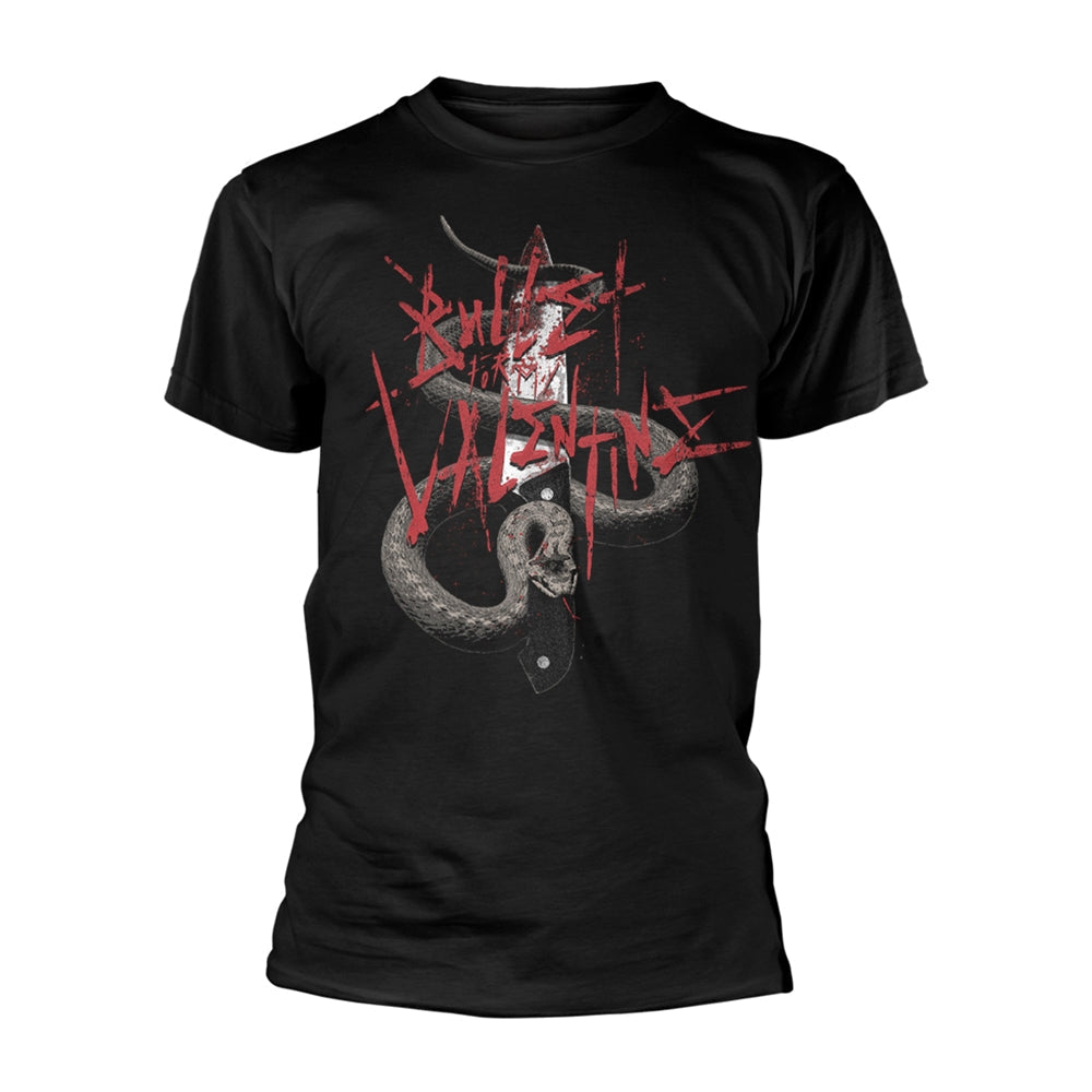 Black t-shirt with a graphic of a snake and skull design.