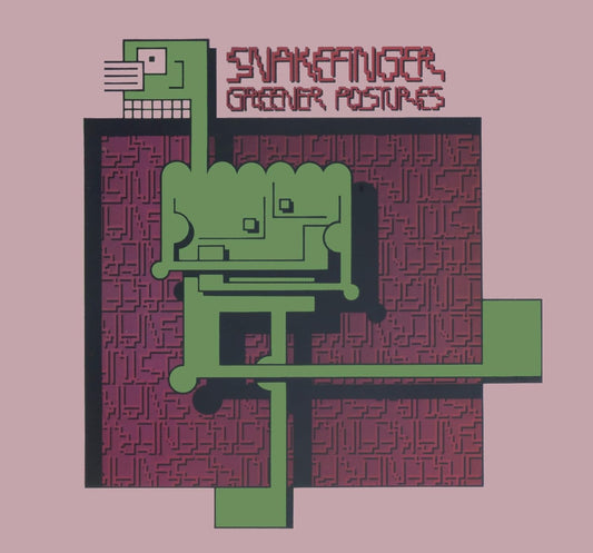 Abstract pixel art of a room with green and dark red elements.