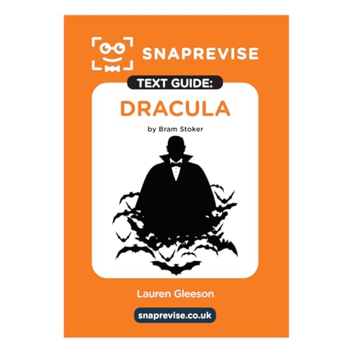 Book cover with Dracula theme, study guide text, and literature analysis for high school.
