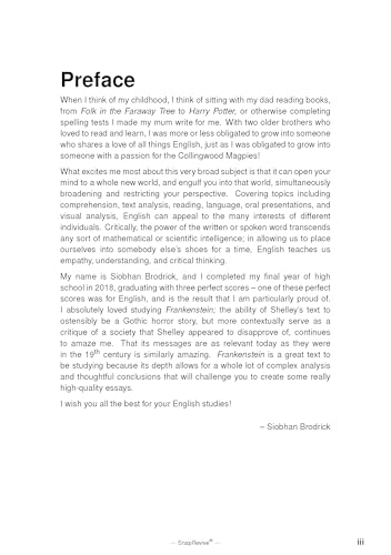 Book page with preface text about studying "Frankenstein" for English.