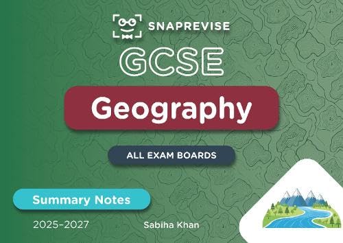 SnapRevise GCSE Geography Summary Notes cover with green topographic map background and mountain illustration.