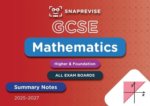 GCSE Maths summary notes cover, red background, graph illustration, 2025-2027.