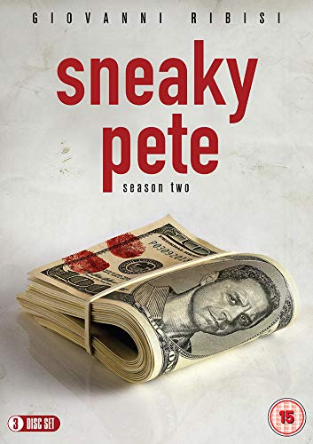 DVD cover for "Sneaky Pete Season 2" featuring a stack of $100 bills.