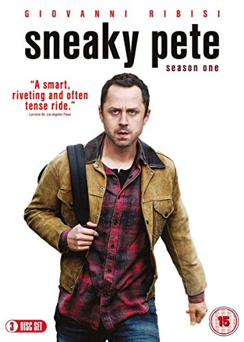 DVD cover for Sneaky Pete season one featuring actor Giovanni Ribisi in a jacket.