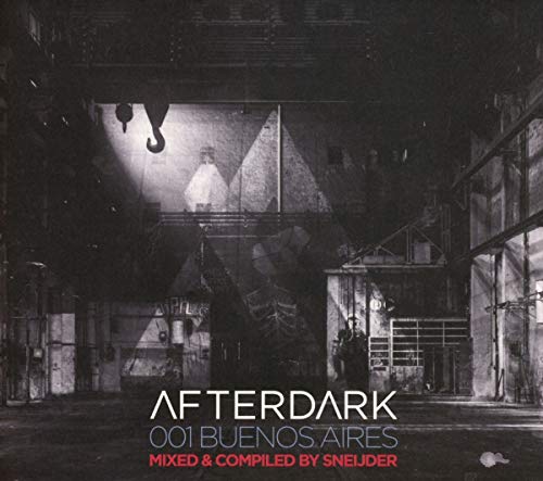 Black and white photo of an industrial warehouse interior with album text overlay.