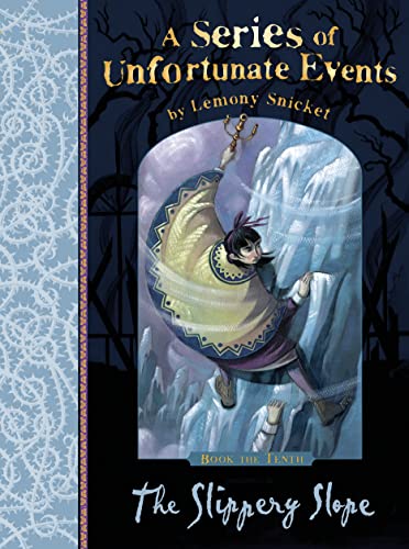 Book cover for “The Slippery Slope” featuring a child climbing an icy mountain.