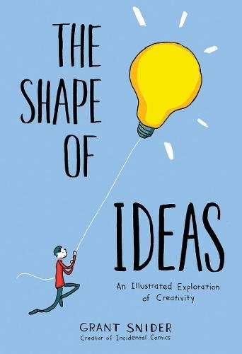 Book cover with a person flying a yellow lightbulb like a kite on a blue background.