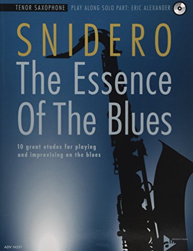 Sheet music cover for tenor saxophone blues etudes, with instrument image.