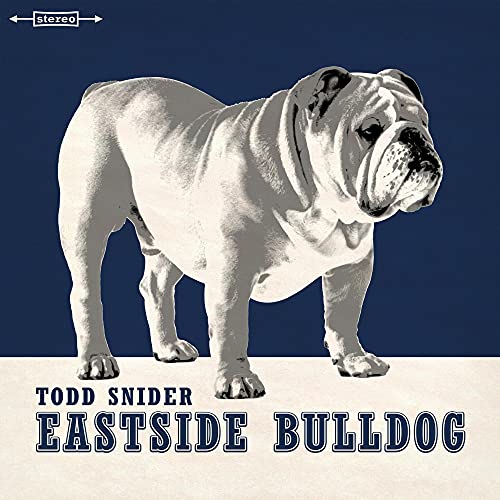 Album cover featuring a bulldog illustration against a blue background with text below.