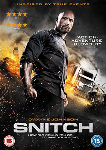 The DVD cover for "Snitch" features Dwayne Johnson amidst an explosion.
