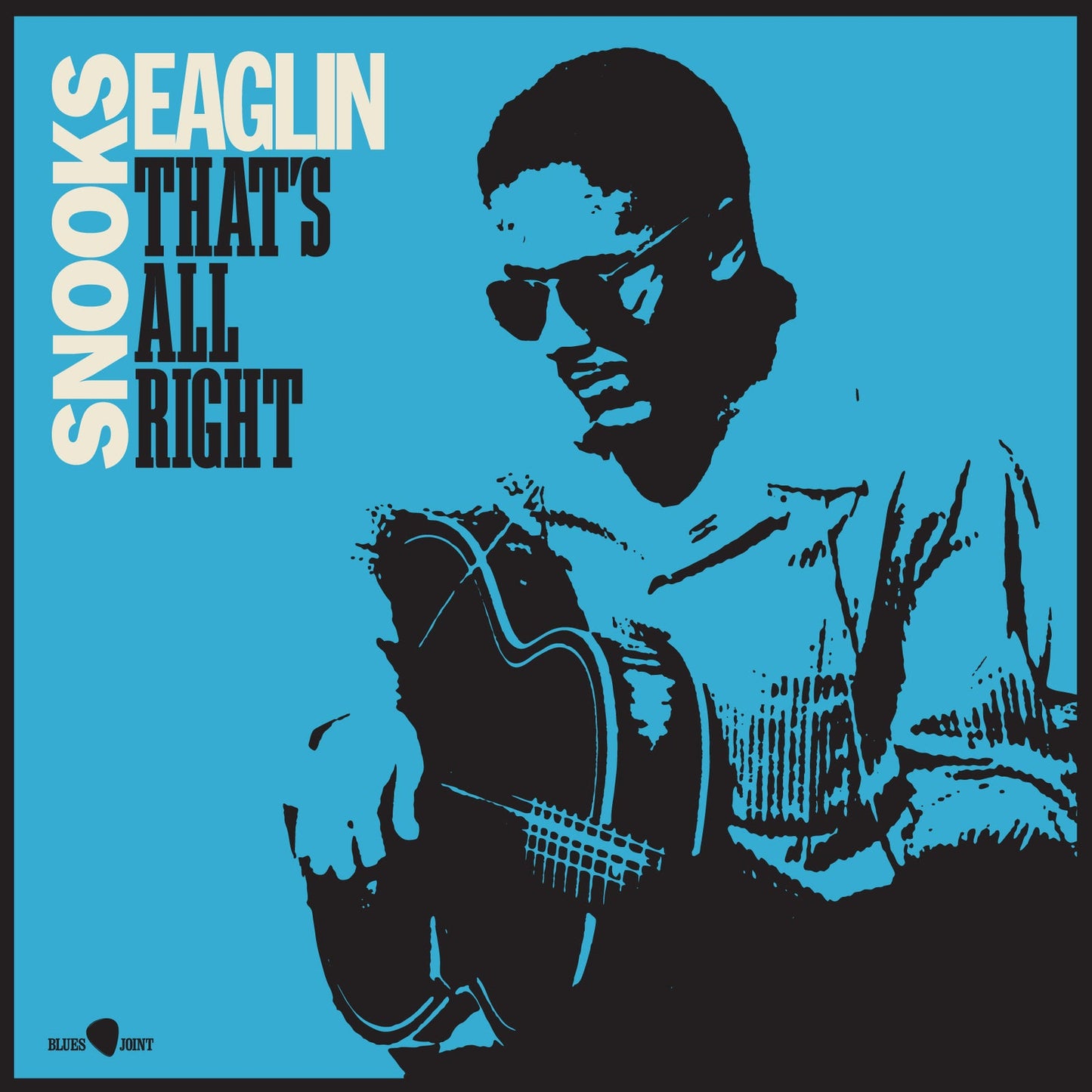 Stylized black and blue graphic of Snooks Eaglin playing guitar on a vinyl cover.