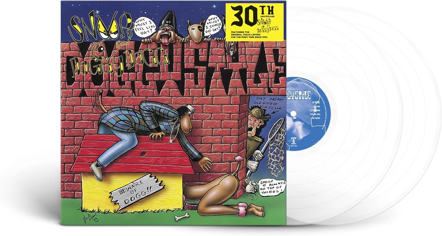 Doggystyle" vinyl record cover featuring cartoon Snoop Dogg and a dog.