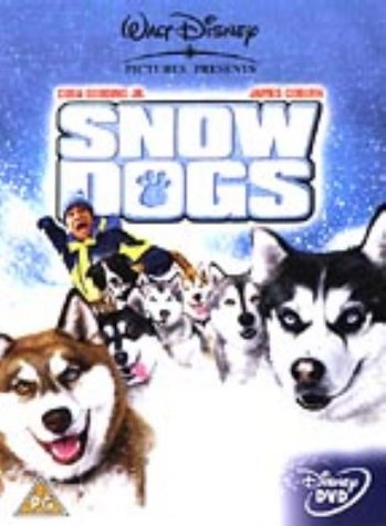 DVD cover for "Snow Dogs" featuring a man surrounded by eight dog faces on red.