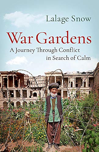 Book cover: man in garden amidst war-torn buildings, titled "War Gardens.
