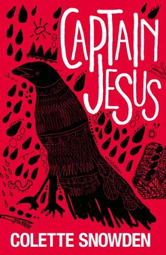Book cover with a black patterned crow illustration on a bright red background.