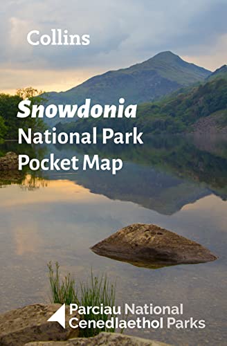 Snowdonia National Park map cover with mountain and lake reflection.