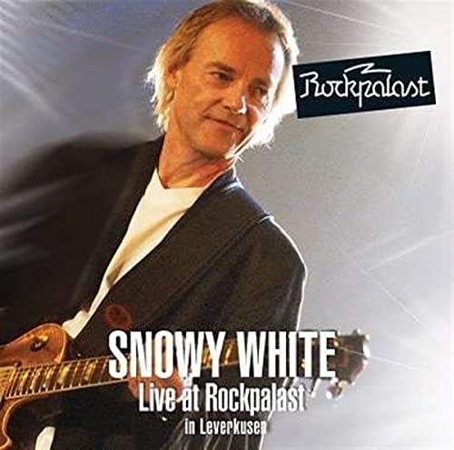 Snowy White playing guitar on stage with the Rockpalast logo in the background.