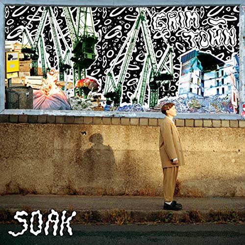 Album cover: cityscape collage with a person in a suit standing below.