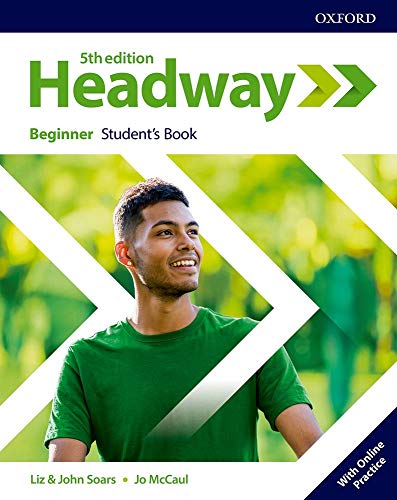 Cover of Headway Beginner Student's Book featuring a smiling man in a green shirt.