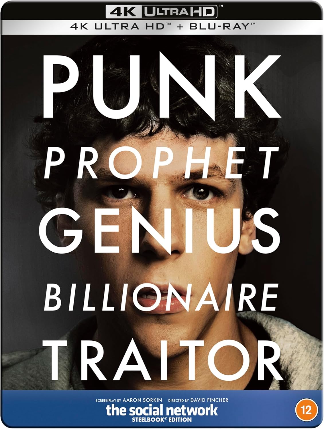 The Social Network 4K Ultra HD steelbook cover features a portrait of Jesse Eisenberg.