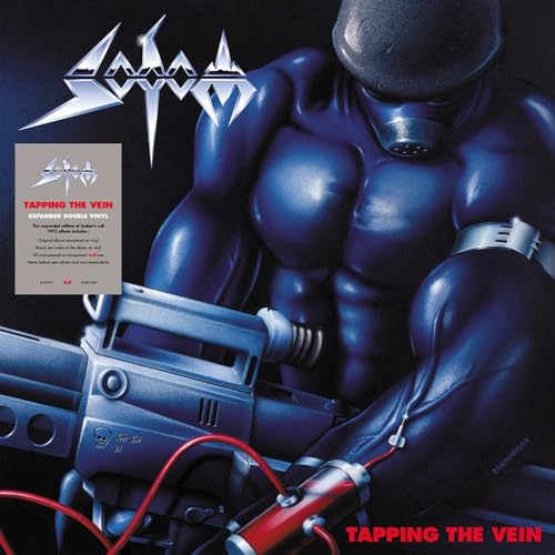 Album cover featuring a muscular blue figure in a gas mask holding a weapon.