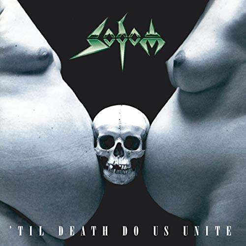 CD cover: skull between partial nude figures, band logo "Sodom" above.
