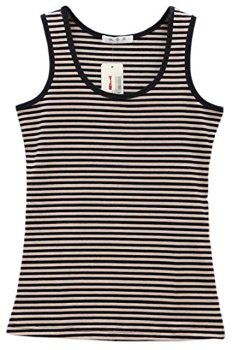Striped tank top, white and black, with a tag still attached.