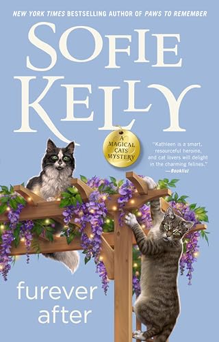 Book cover: two cats on a wooden arbor with purple flowers.