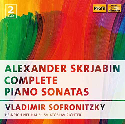 CD cover for Skrjabin piano sonatas performed by Sofronitzky, Neuhaus, and Richter.