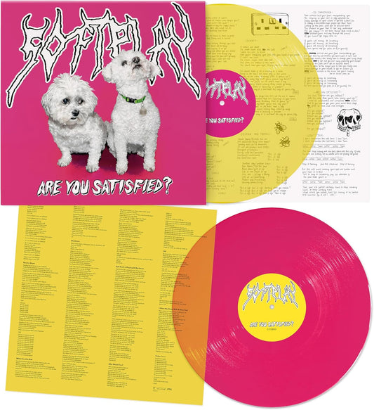 Pink vinyl record with text and images of a dog and skulls.