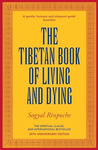Yellow book cover with bold blue title: "The Tibetan Book of Living and Dying".