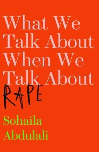 Book cover with orange background, white serif text, hand-drawn black word RAPE, green author name.