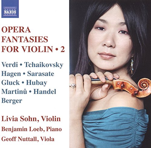 CD cover featuring violinist Livia Sohn holding a violin with text listing composers and performers.