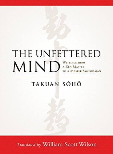 Book cover for The Unfettered Mind by Takuan Sōhō with red top and bottom borders.
