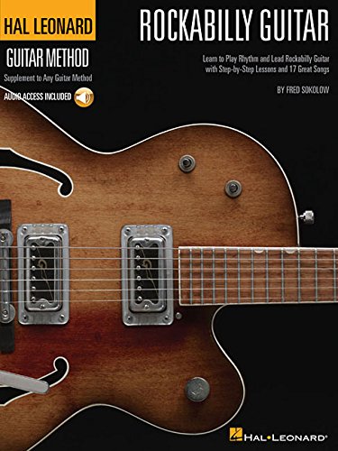Rockabilly guitar method book cover with a sunburst electric guitar image.
