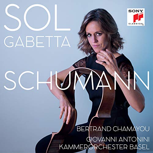 Sol Gabetta album cover featuring the cellist and text "Schumann".