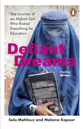 Book cover: Afghan woman in a burqa holding a weathered textbook.