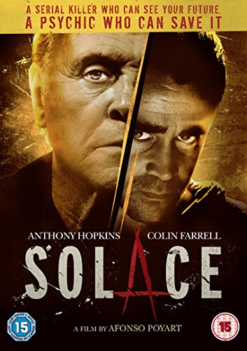 "DVD cover for 'Solace' featuring a split image of two men's faces."