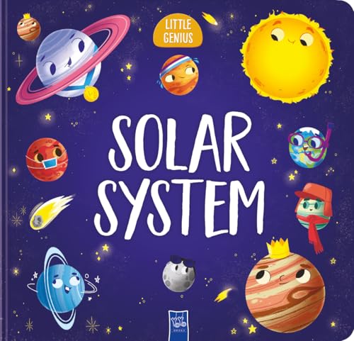 Colorful illustrated cover of "Solar System: Little Genius" book with planets.
