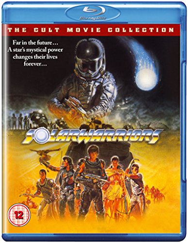 Blu-ray cover art for Solar Warriors featuring a group of futuristic warriors and helmets.