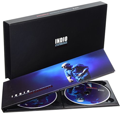 Black CD case with image of a performer and two discs inside.