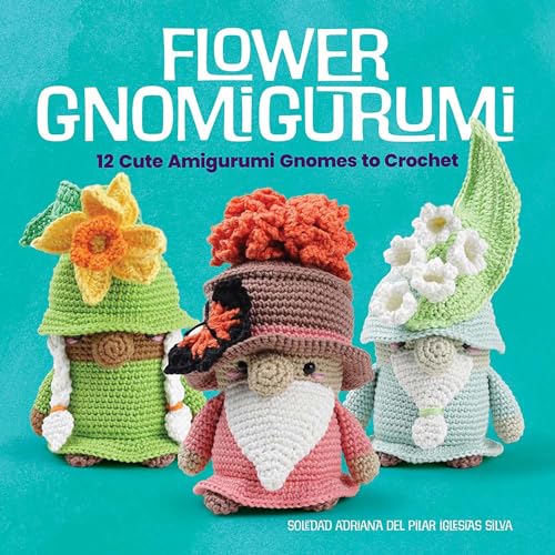 Book cover featuring three crocheted gnomes with flower hats.