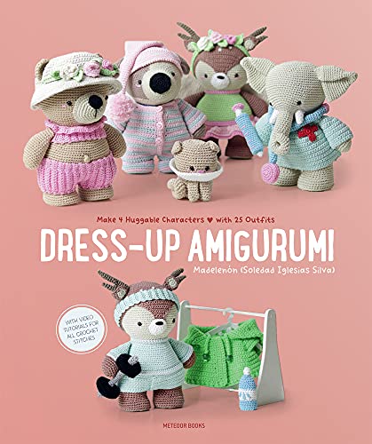 Crocheted animal characters and clothing displayed on a book cover.