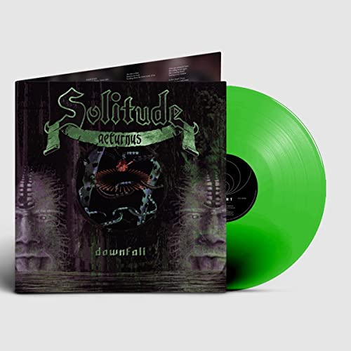 Vinyl record of Solitude Aeturnus - Downfall, with green record and dark cover.